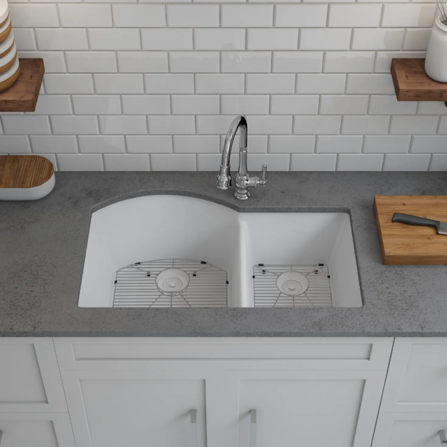 32" Double Bowl 70/30 Quartz Composite Sink