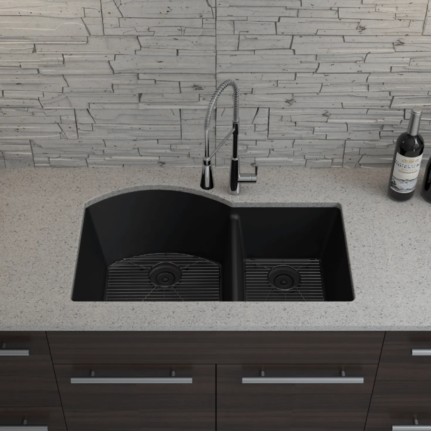 32" Double Bowl 70/30 Quartz Composite Sink