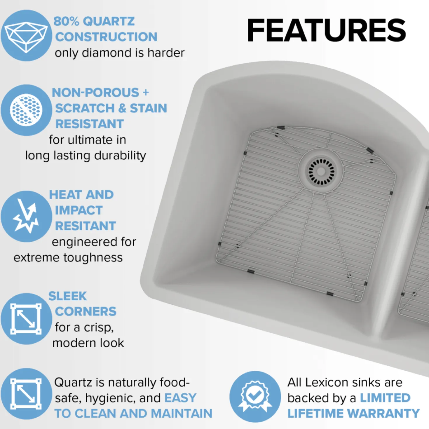 32" Double Bowl 70/30 Quartz Composite Sink