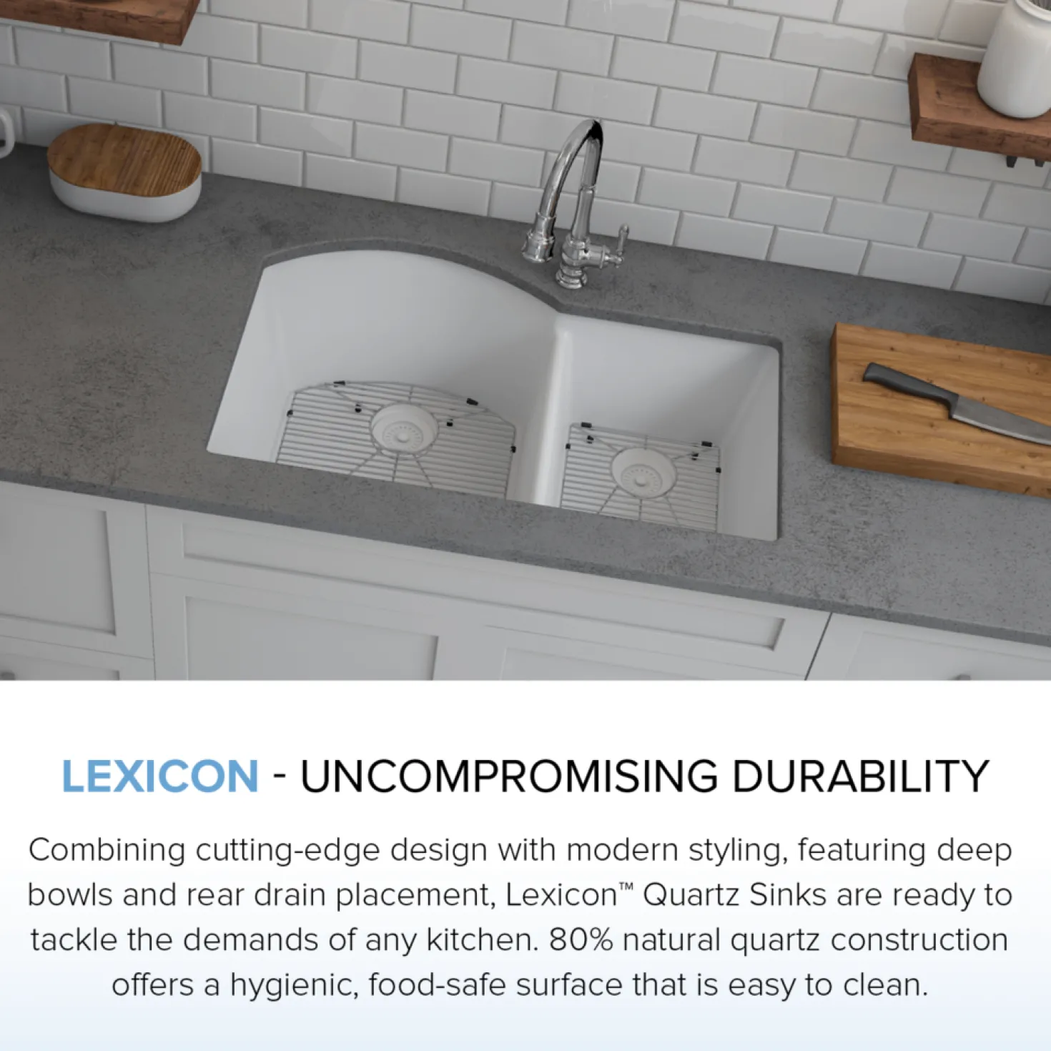 32" Double Bowl 70/30 Quartz Composite Sink