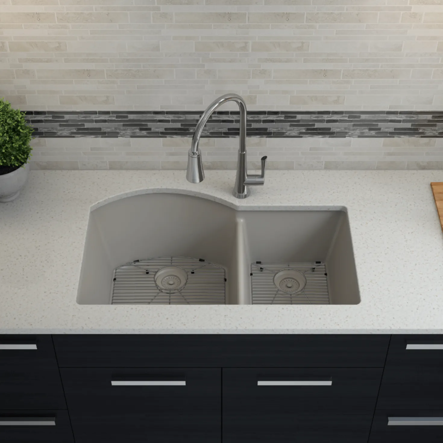 32" Double Bowl 70/30 Quartz Composite Sink