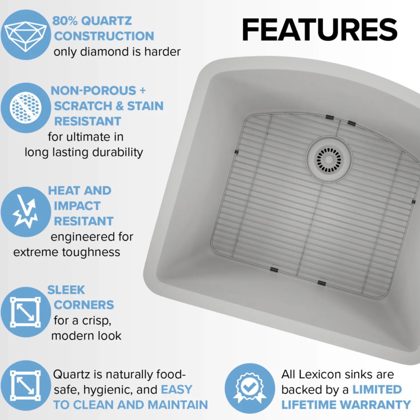 D-Shaped Quartz Composite Kitchen Sink