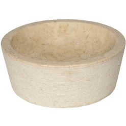 Eden Bath Bahia Round Beige Marble Vessel Sink with Ridged Exterior