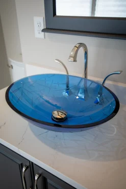 Eden Bath Blue Crystal Oval Glass Vessel Sink