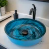 Eden Bath Blue Mist Flat Bottom Glass Vessel Sink