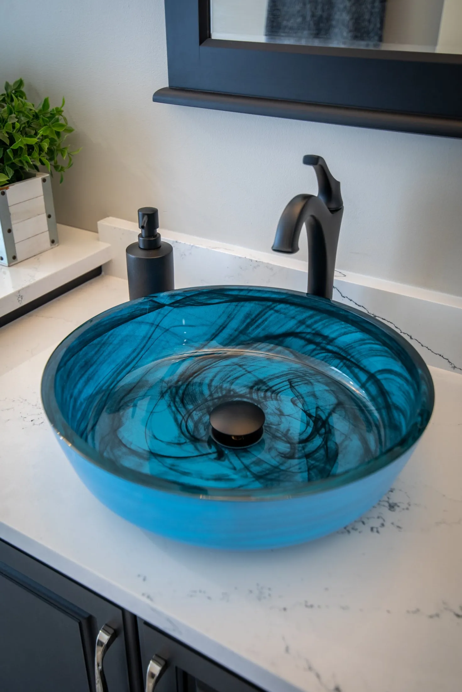 Eden Bath Blue Mist Flat Bottom Glass Vessel Sink