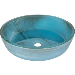 Eden Bath Blue Mist Flat Bottom Glass Vessel Sink
