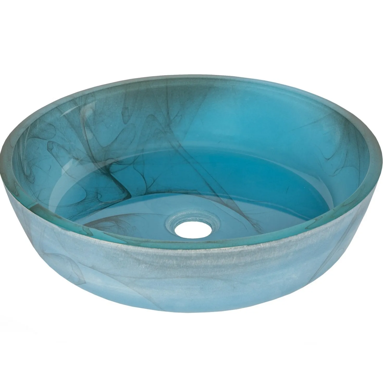 Eden Bath Blue Mist Flat Bottom Glass Vessel Sink
