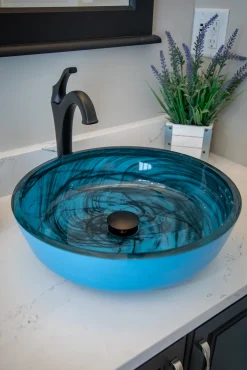 Eden Bath Blue Mist Flat Bottom Glass Vessel Sink