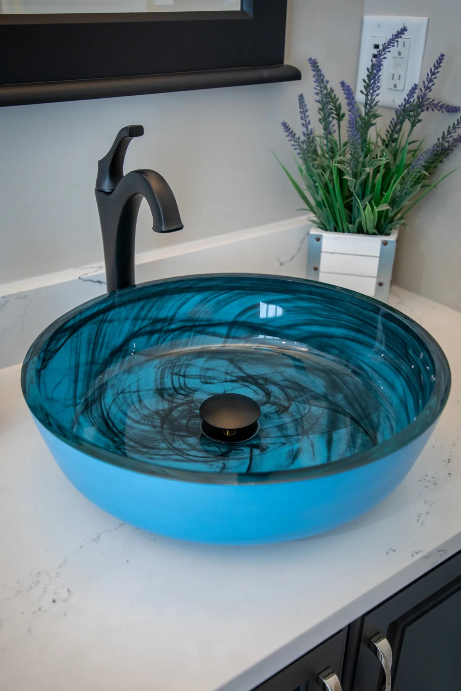 Eden Bath Blue Mist Flat Bottom Glass Vessel Sink