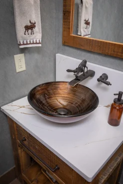 Eden Bath Brown and Gold Rings Glass Vessel Sink