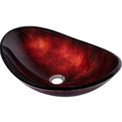 Eden Bath Canoe Shaped Red Copper Reflections Glass Vessel Sink