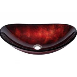 Eden Bath Canoe Shaped Red Copper Reflections Glass Vessel Sink