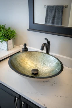 Eden Bath Champagne Foil Oval Glass Vessel Sink
