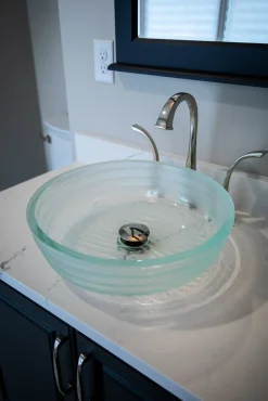 Eden Bath Clear Round Flat Bottom Embossed Glass Vessel Sink