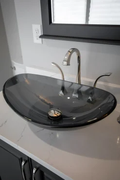 Eden Bath Dark Gray Canoe Glass Vessel Sink
