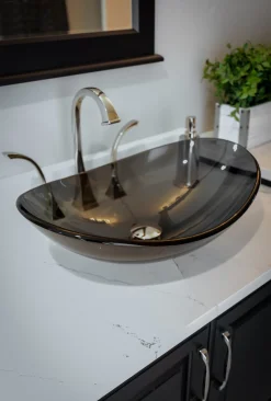 Eden Bath Dark Gray Canoe Glass Vessel Sink