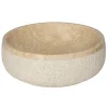 Eden Bath Gral Round Vessel Sink in Beige Marble with Hammered Exterior