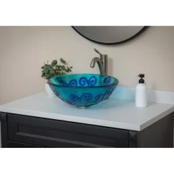 Eden Bath Green And Blue Swirls Glass Vessel Sink