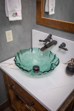 Eden Bath Green Free Form Wave Glass Vessel Sink
