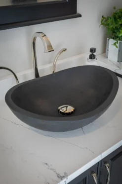 Eden Bath Honed Black Limestone Canoe Sink
