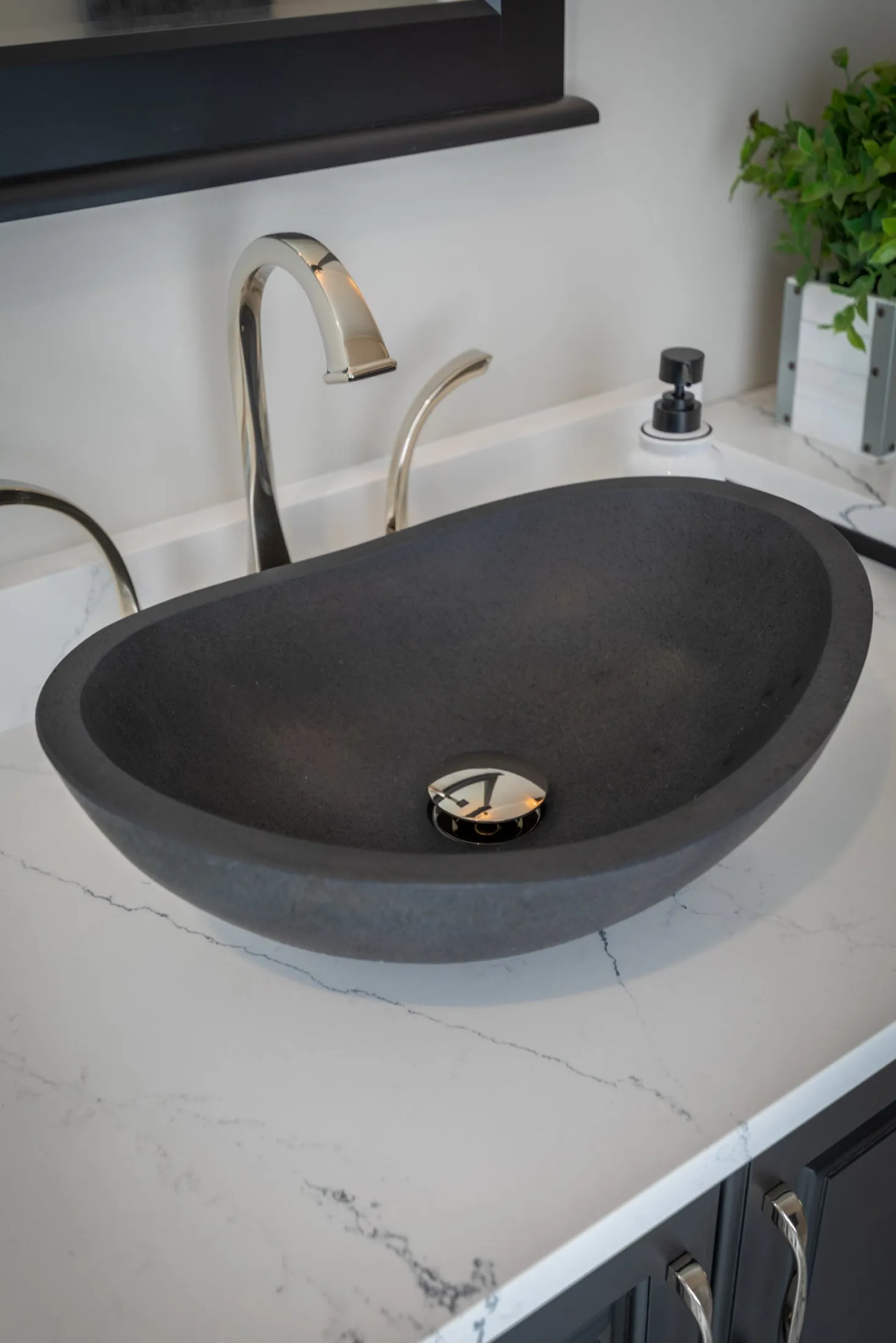 Eden Bath Honed Black Limestone Canoe Sink