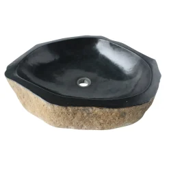Eden Bath Natural Basalt Pillar Stone Sink With Black Interior
