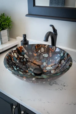 Eden Bath Natural Pebble Pattern Glass Vessel Sink