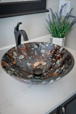 Eden Bath Natural Pebble Pattern Glass Vessel Sink