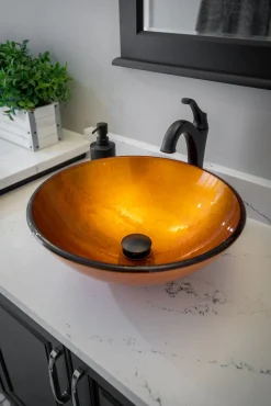 Eden Bath Orange Reflections Glass Vessel Sink