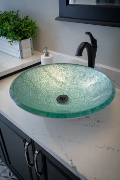 Eden Bath Pale Green Pearls Embossed Glass Vessel Sink