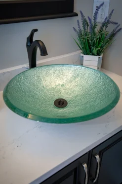Eden Bath Pale Green Pearls Embossed Glass Vessel Sink