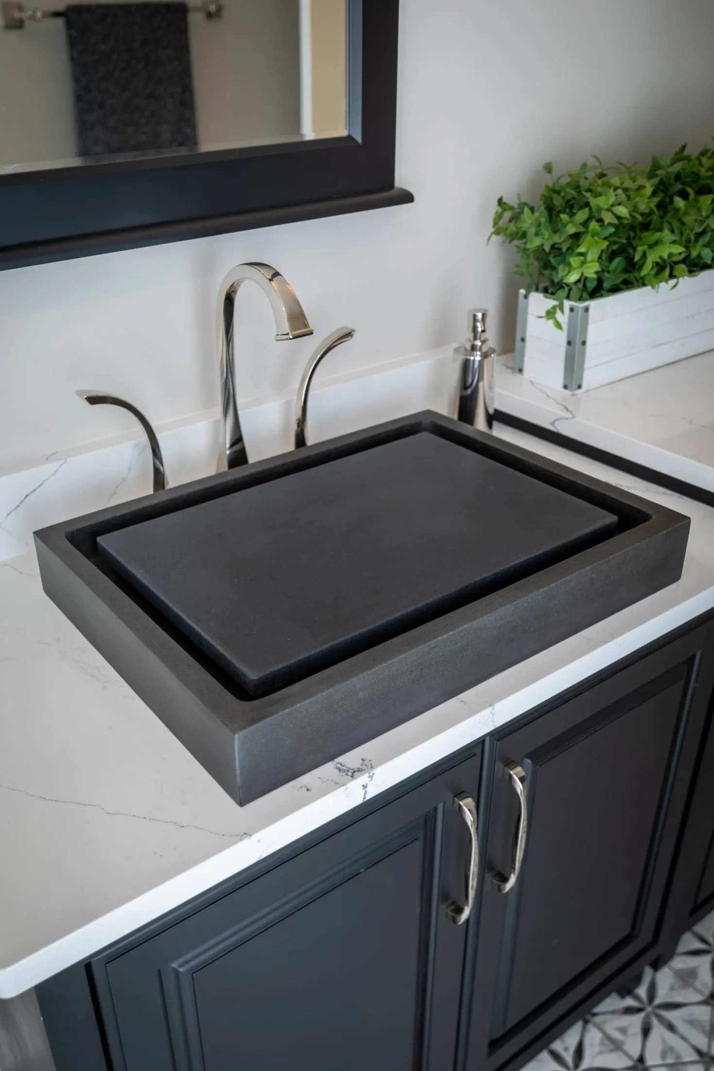 Eden Bath Rectangular Infinity Pool Sink - Honed Lava Stone