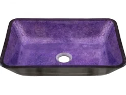 Eden Bath Rectangular Purple Foil Glass Vessel Sink with Black Exterior
