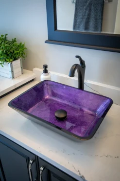 Eden Bath Rectangular Purple Foil Glass Vessel Sink with Black Exterior