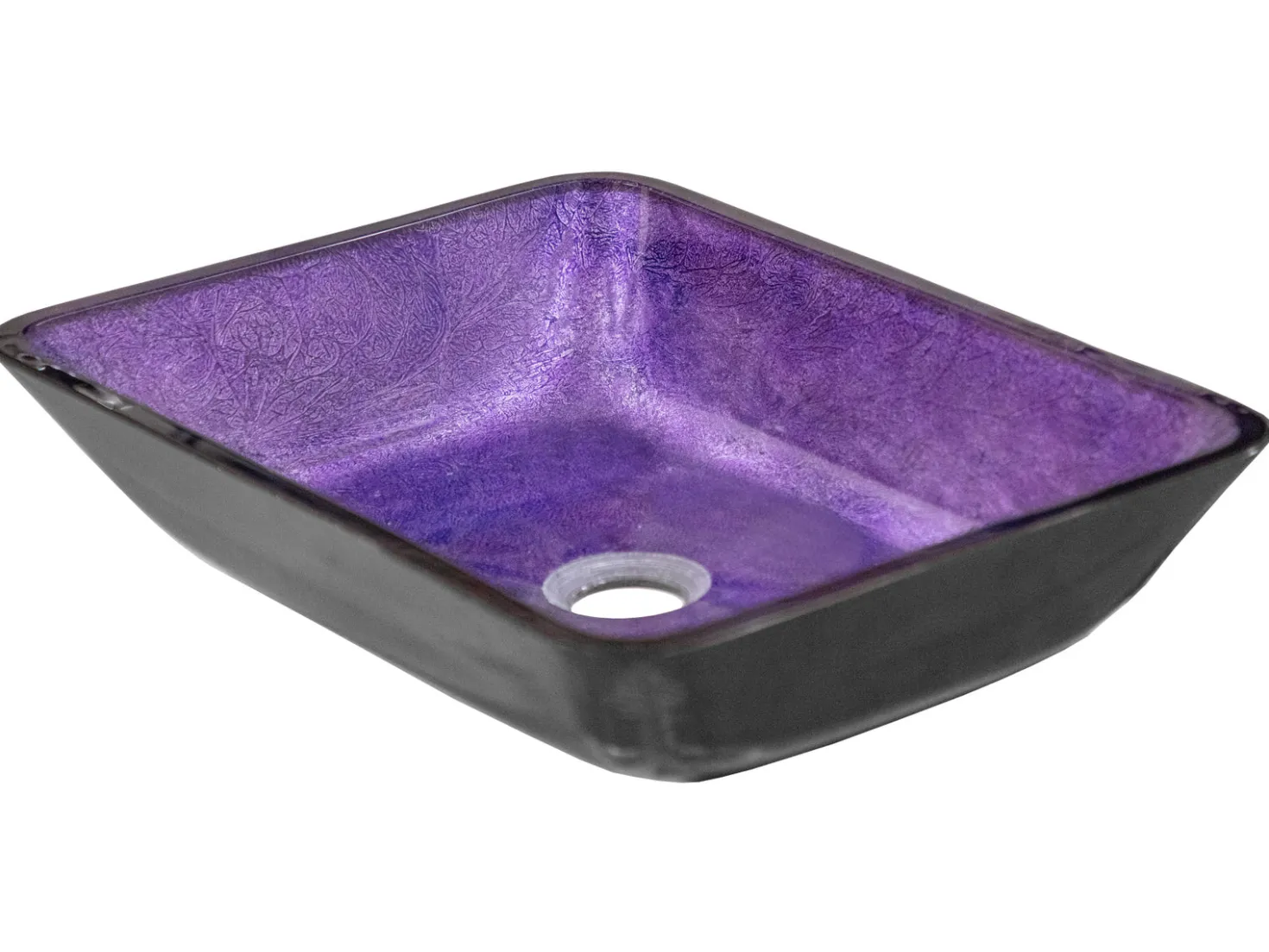 Eden Bath Rectangular Purple Foil Glass Vessel Sink with Black Exterior