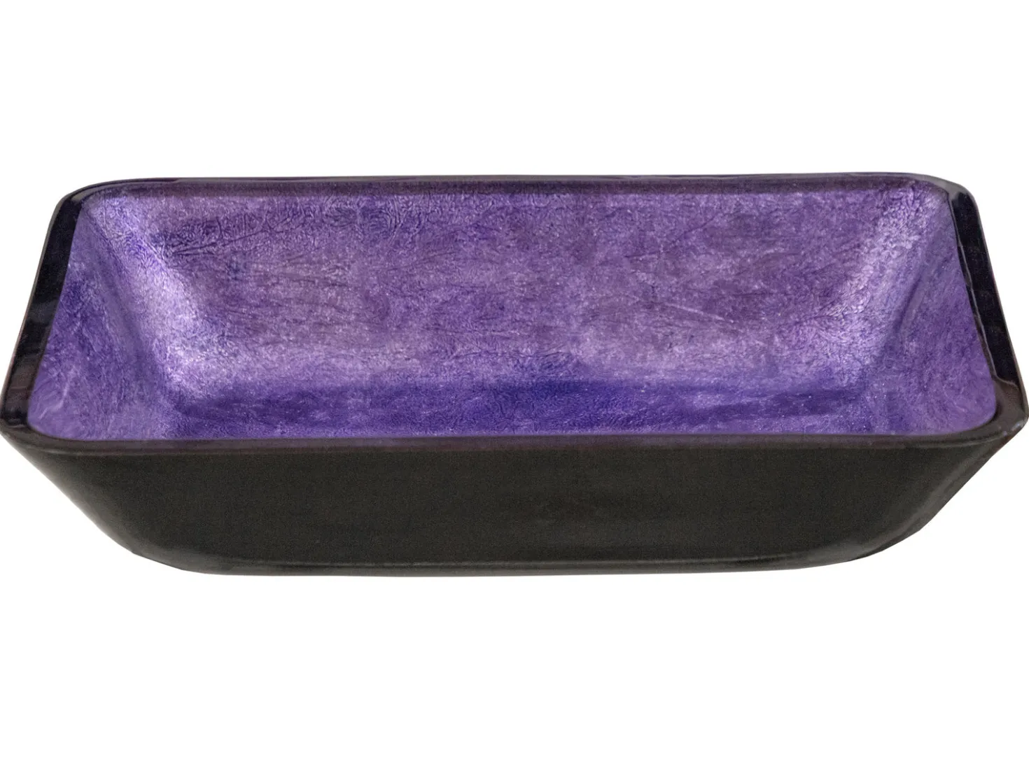 Eden Bath Rectangular Purple Foil Glass Vessel Sink with Black Exterior