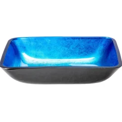 Eden Bath Rectangular Royal Blue Foil Glass Vessel Sink with Black Exterior