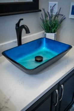 Eden Bath Rectangular Turquoise Blue Foil Glass Vessel Sink with Black Exterior