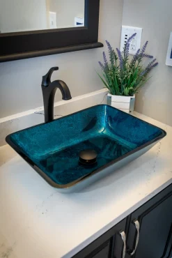 Eden Bath Rectangular Turquoise Blue Foil Glass Vessel Sink