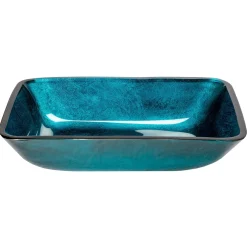 Eden Bath Rectangular Turquoise Blue Foil Glass Vessel Sink