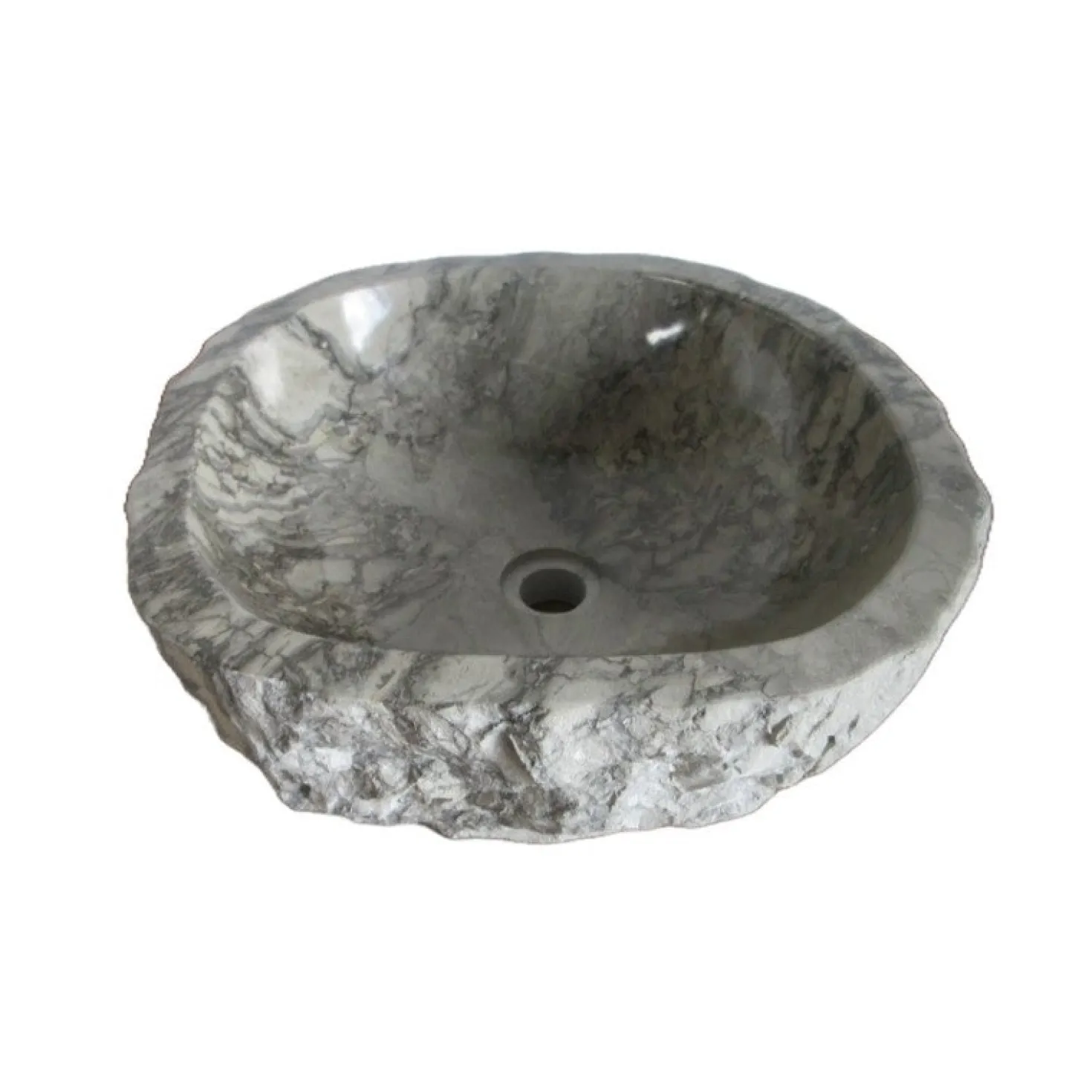 Eden Bath Rustic Grigio Marble Sink with Rough Exterior - Polished Interior