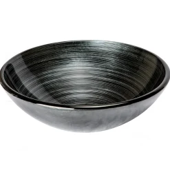 Eden Bath Silver and Black Rings Glass Vessel Sink