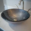 Eden Bath Silver Embossed Round Glass Vessel Sink