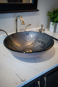 Eden Bath Silver Embossed Round Glass Vessel Sink