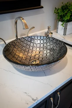 Eden Bath Silver Squares Glass Vessel Sink