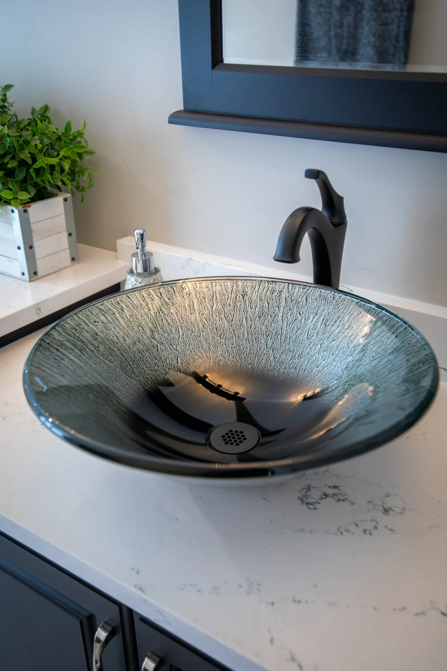 Eden Bath Silver Streams Black Glass Vessel Sink