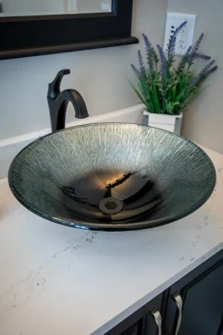 Eden Bath Silver Streams Black Glass Vessel Sink