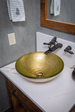 Eden Bath Venice Round Vessel Glass Sink in Khaki