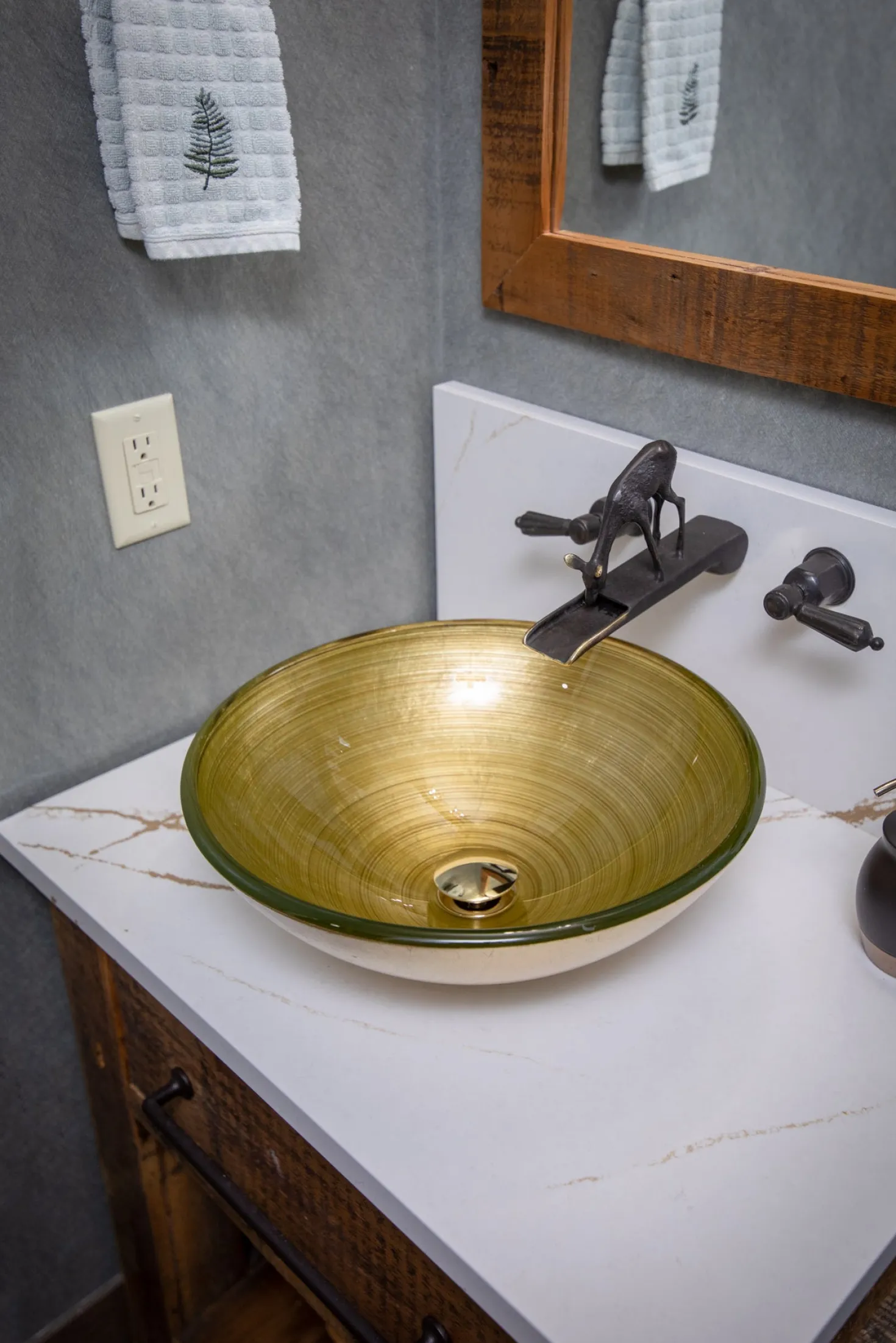 Eden Bath Venice Round Vessel Glass Sink in Khaki
